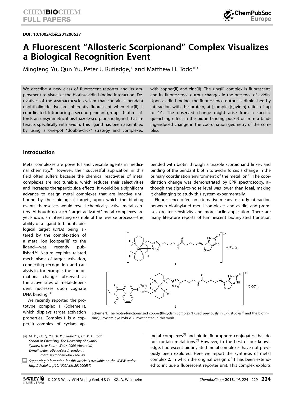 A Fluorescent Allosteric Scorpionand Complex Visualizes a Biological Recognition Event by Unknown
