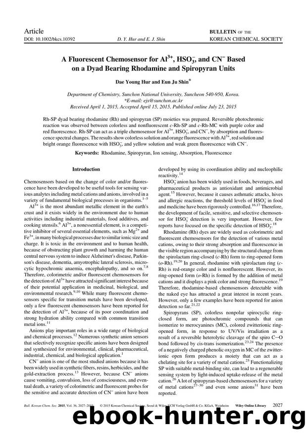 A Fluorescent Chemosensor for Al3+, HSO3-, and CN- Based on a Dyad Bearing Rhodamine and Spiropyran Units by Unknown