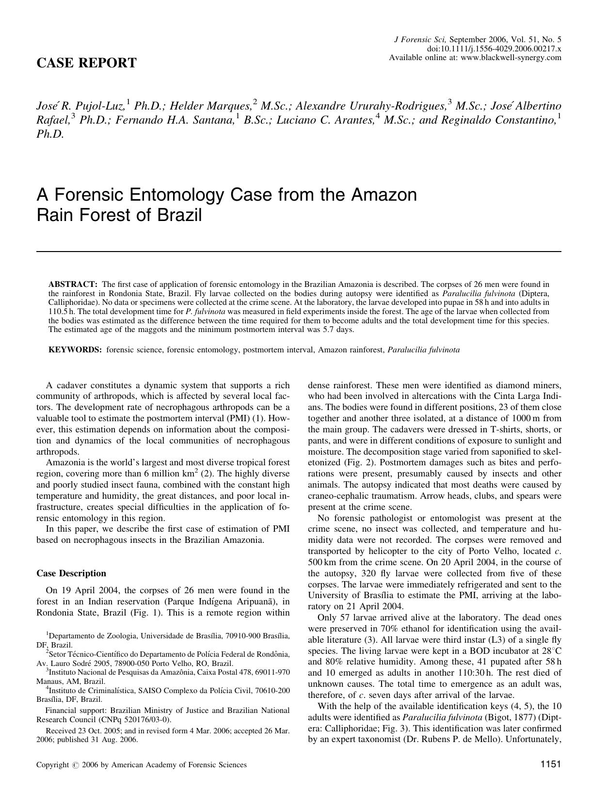 A Forensic Entomology Case from the Amazon Rain Forest of Brazil by Unknown
