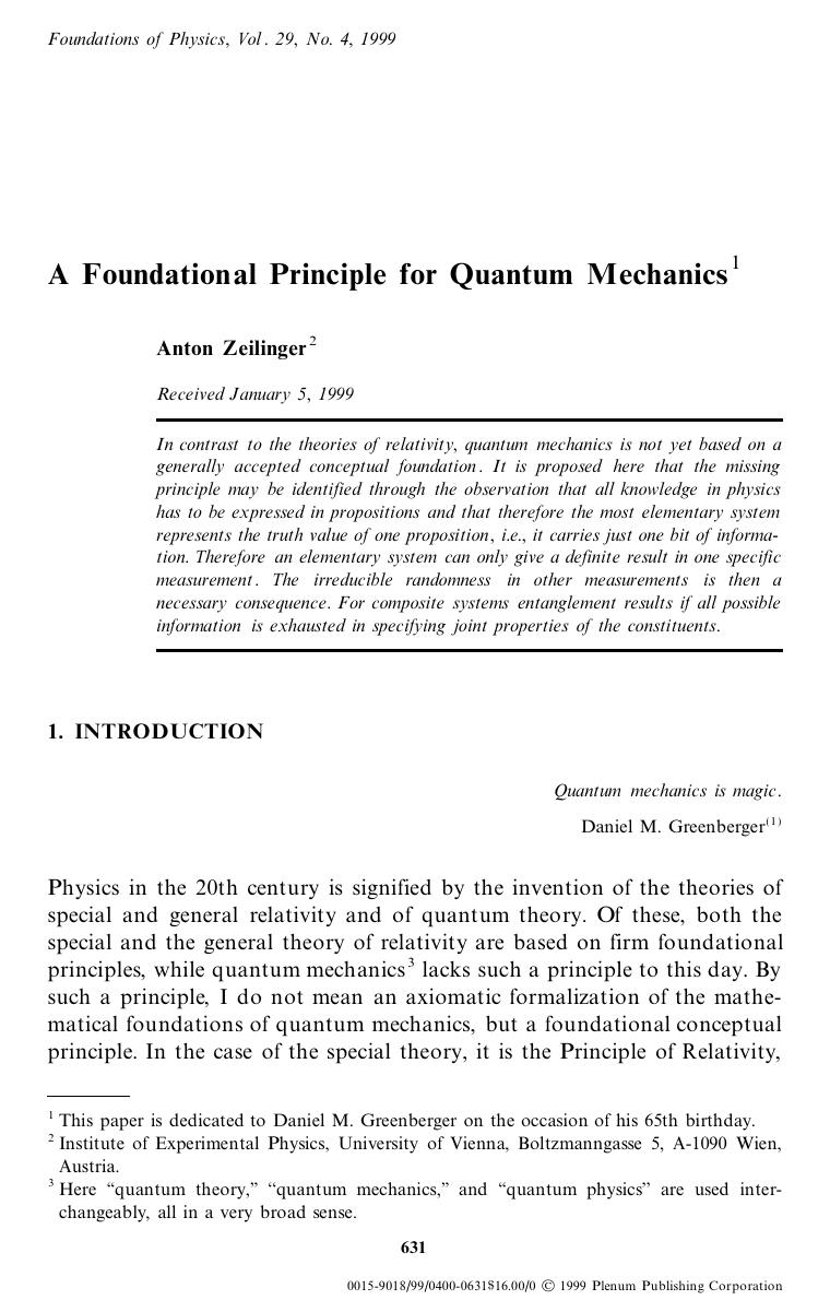 A Foundational Principle for Quantum Mechanics by Unknown