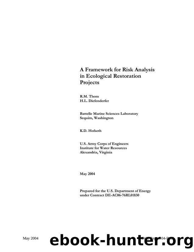 A Framework for Risk Analysis n Ecological Restoration Projects by K.D. Hofseth & U.S. Army Corps of Engineers Institute for Water Resources