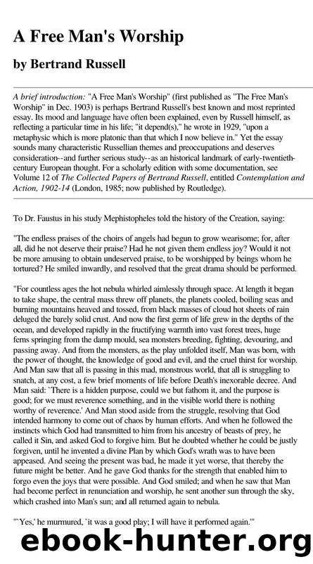 A Free Man's Worship by Bertrand Russell