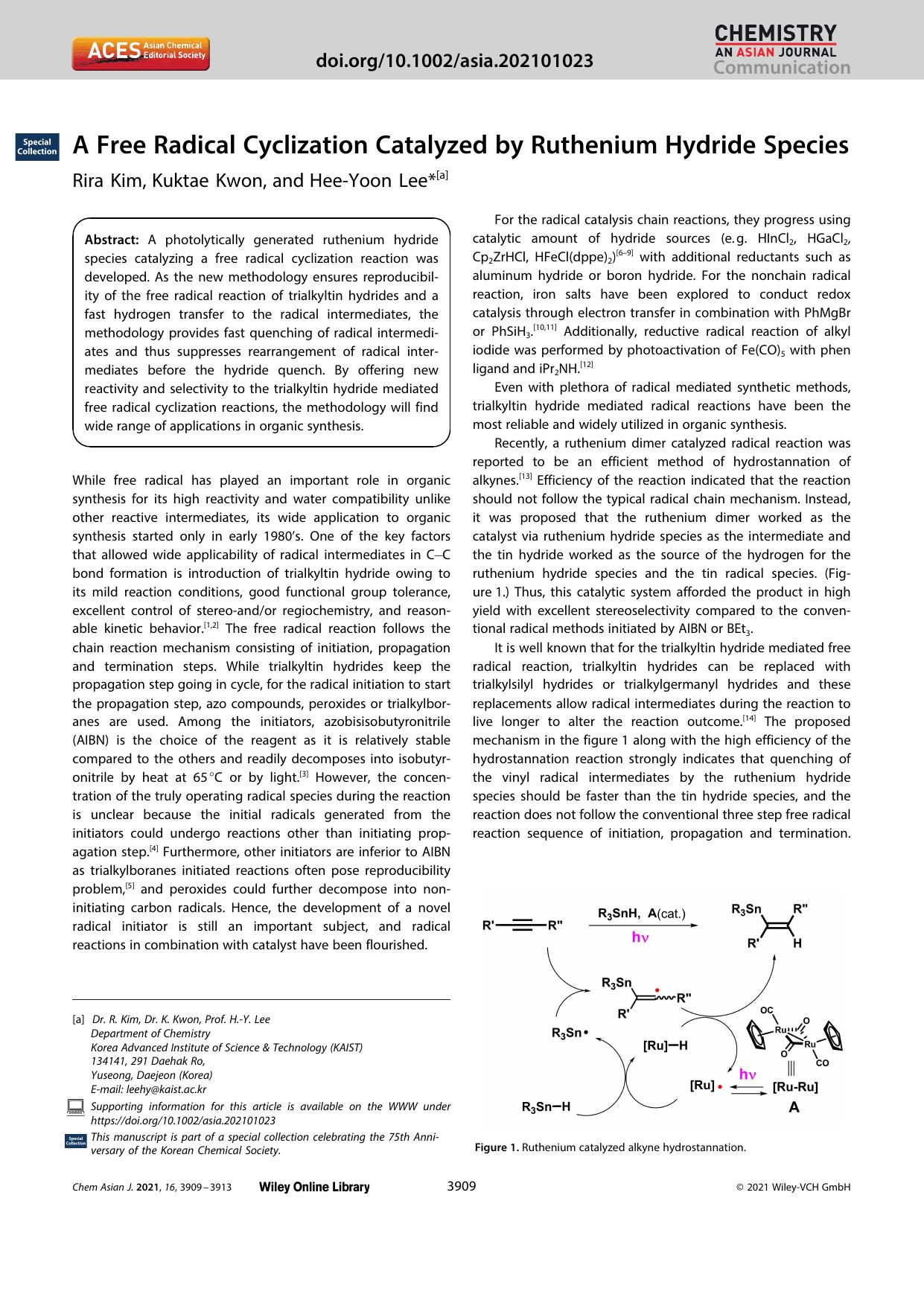 A Free Radical Cyclization Catalyzed by Ruthenium Hydride Species by Unknown