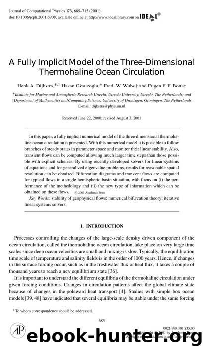 A Fully Implicit Model of the Three-Dimensional by Dijkstra H. A. et al