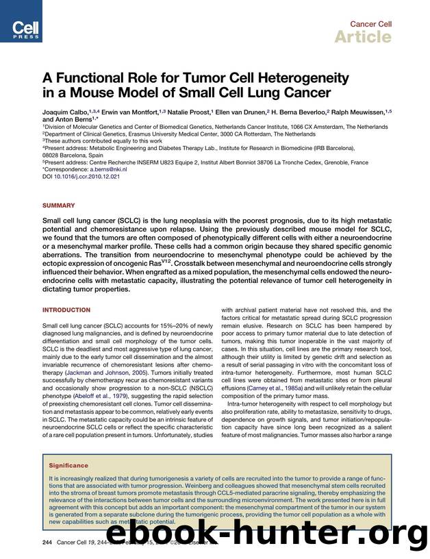 A Functional Role for Tumor Cell Heterogeneity in a Mouse Model of Small Cell Lung Cancer by unknow