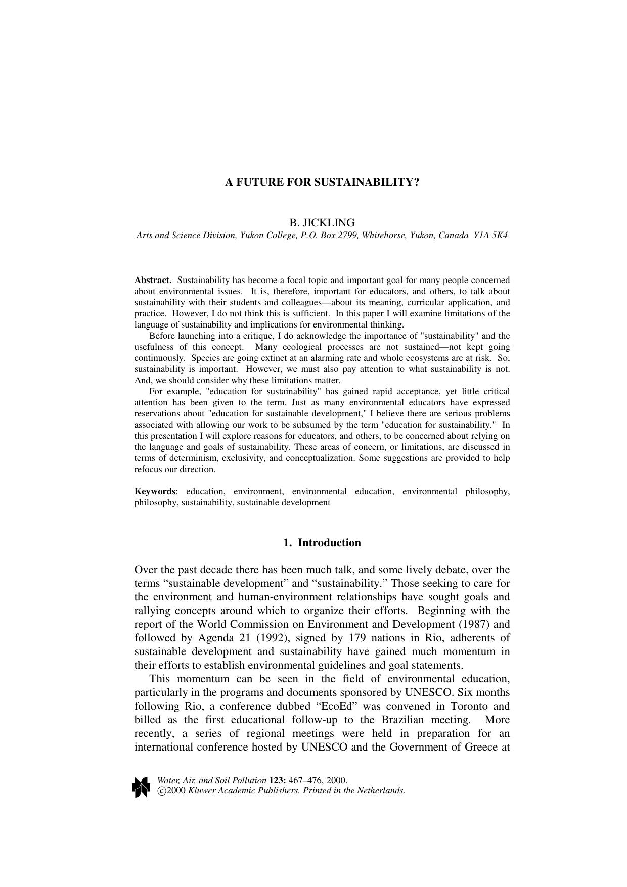 A Future for Sustainability? by Unknown