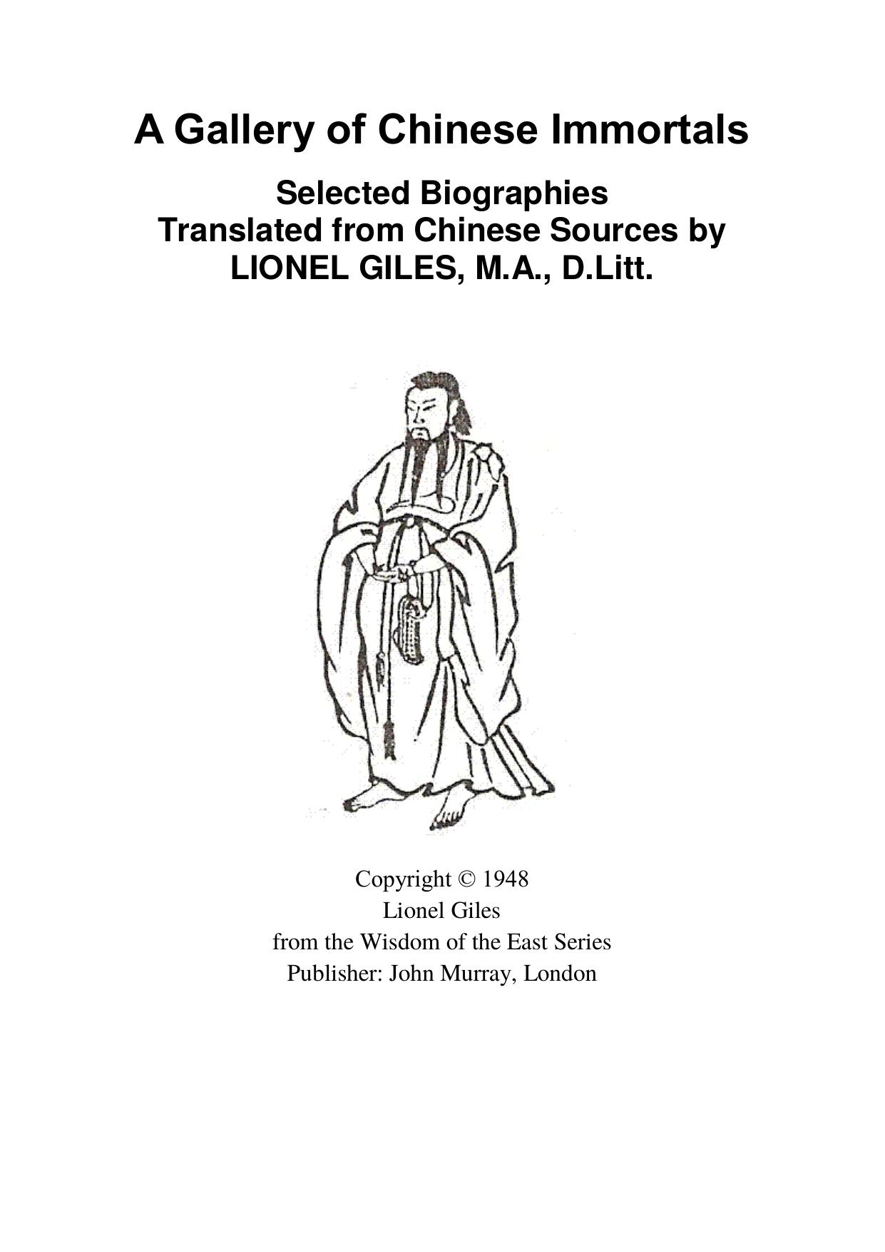 A Gallery of Chinese Immortals: Selected Biographies by Lionel Giles