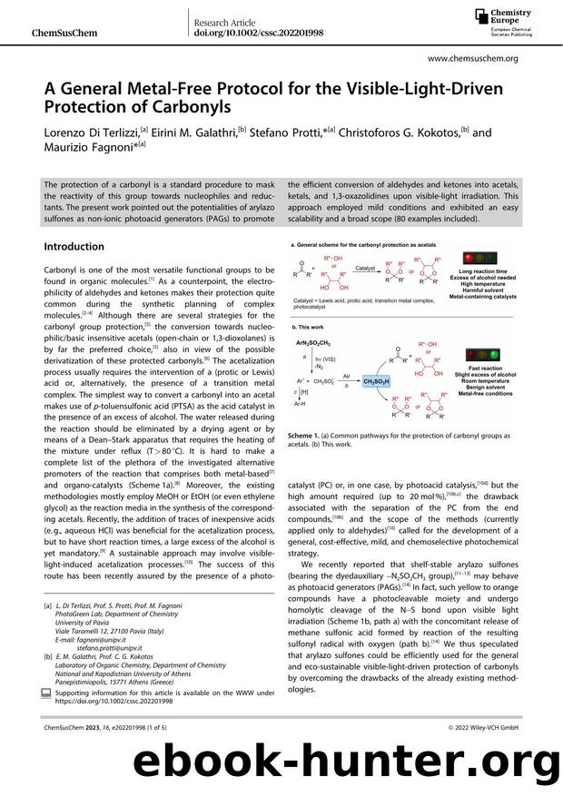 A General MetalâFree Protocol for the VisibleâLightâDriven Protection of Carbonyls by Unknown
