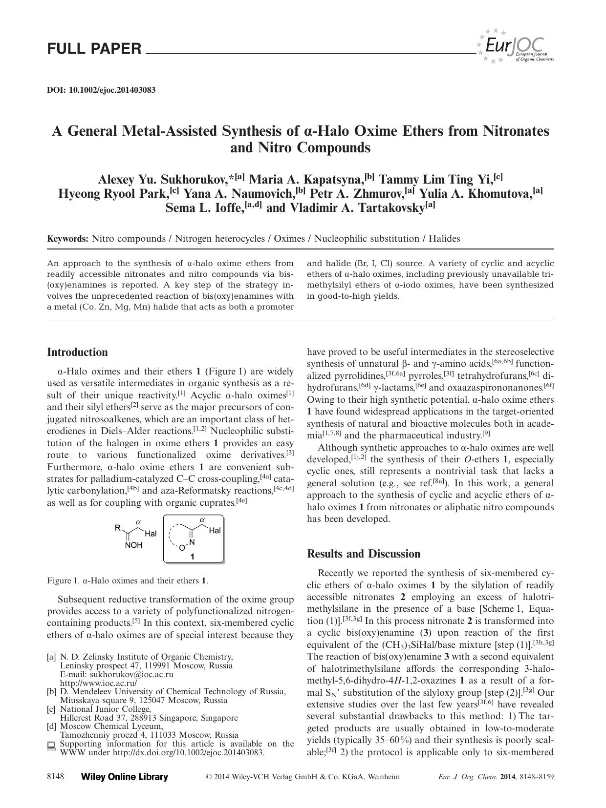 A General MetalAssisted Synthesis of Halo Oxime Ethers from Nitronates and Nitro Compounds by Unknown