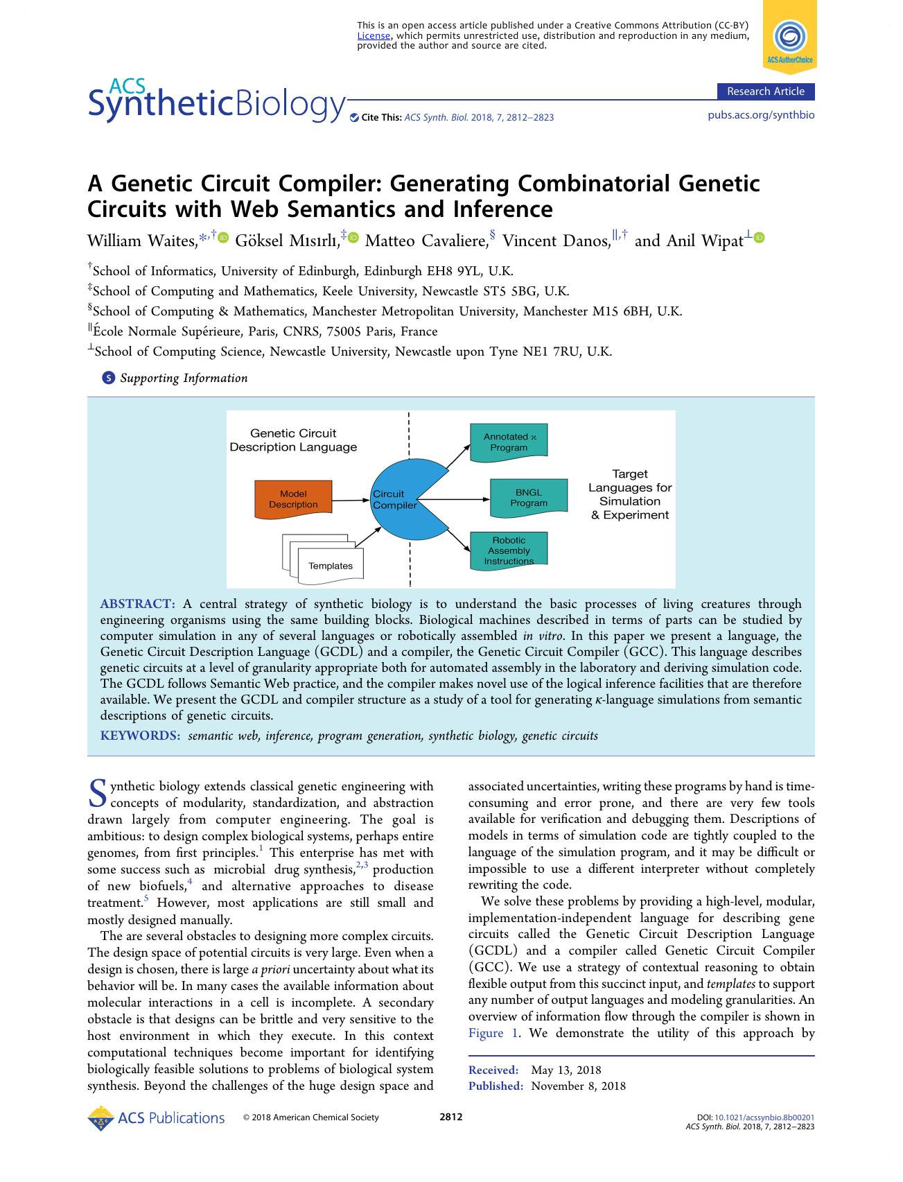 A Genetic Circuit Compiler: Generating Combinatorial Genetic Circuits with Web Semantics and Inference by William Waites Göksel Mısırlı Matteo Cavaliere Vincent Danos and Anil Wipat