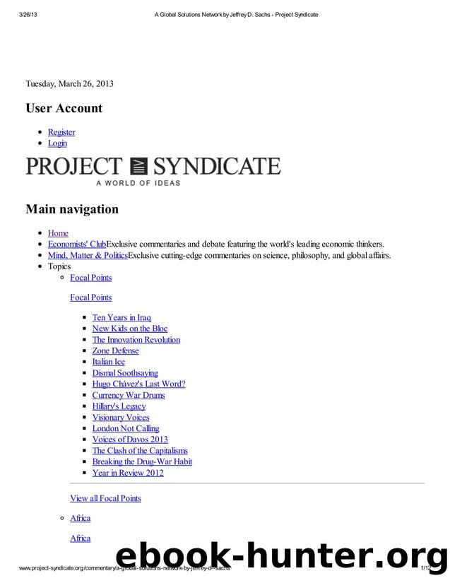 A Global Solutions Network by Jeffrey D by Unknown