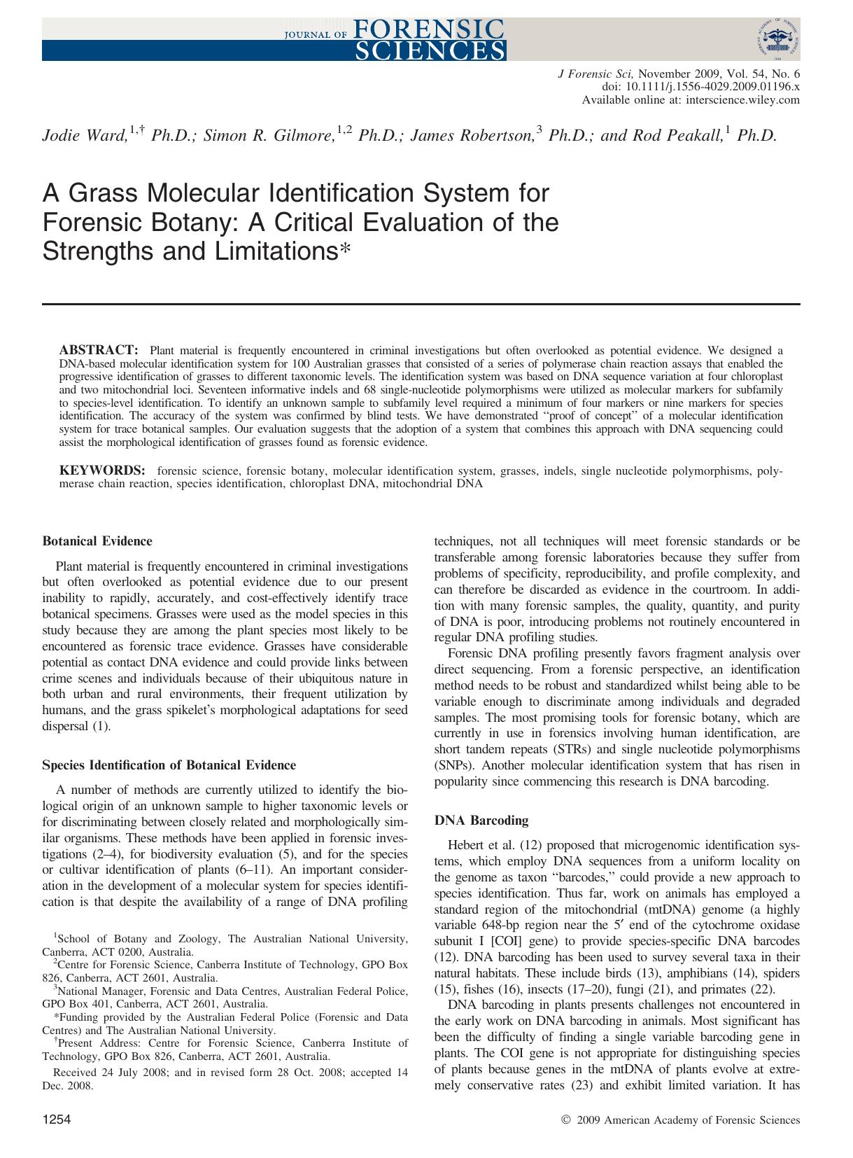 A Grass Molecular Identification System for Forensic Botany: A Critical Evaluation of the Strengths and Limitations* by Unknown