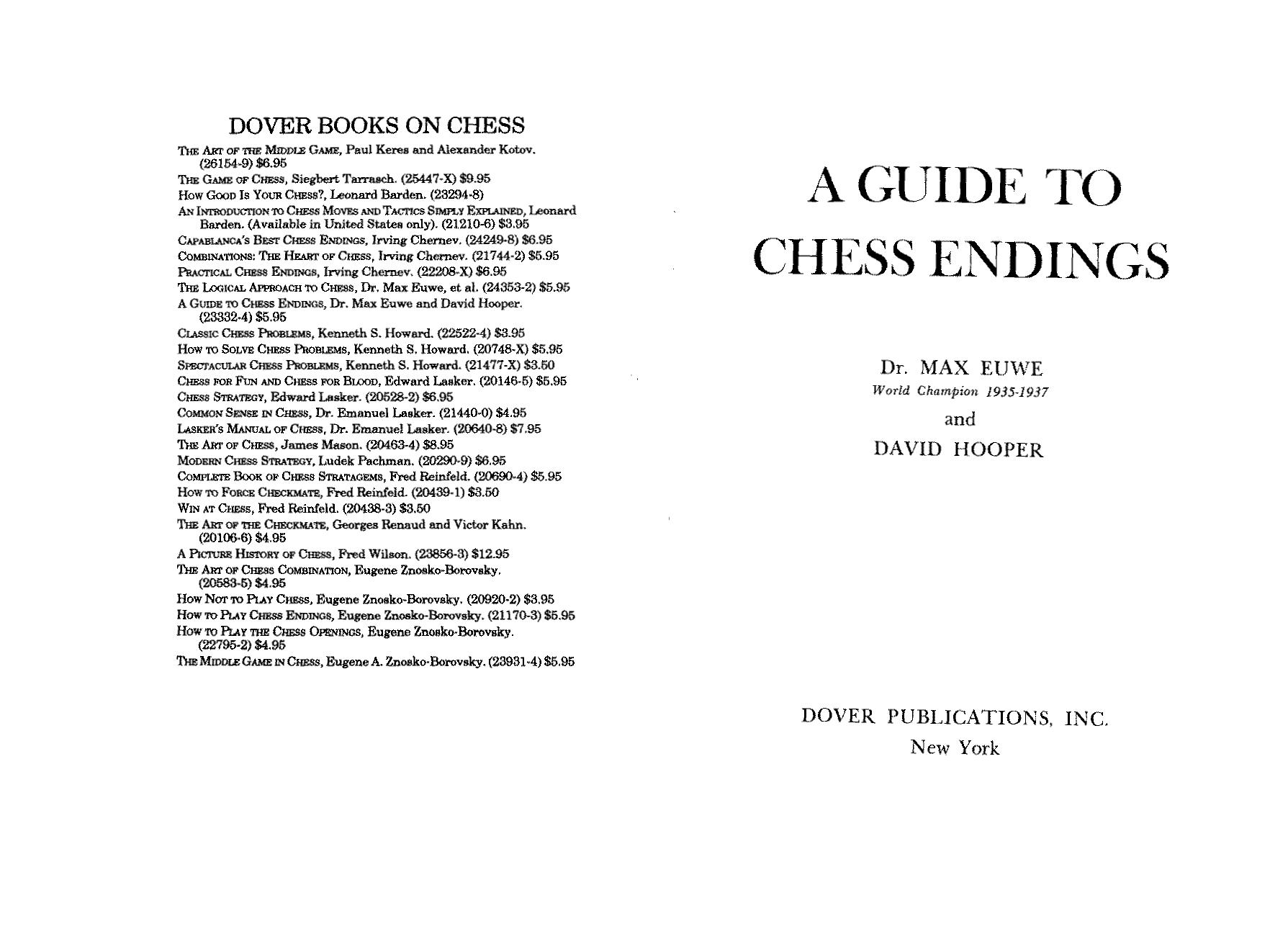 A Guide To Chess Endings by Dr. Max and David Hooper Euwe