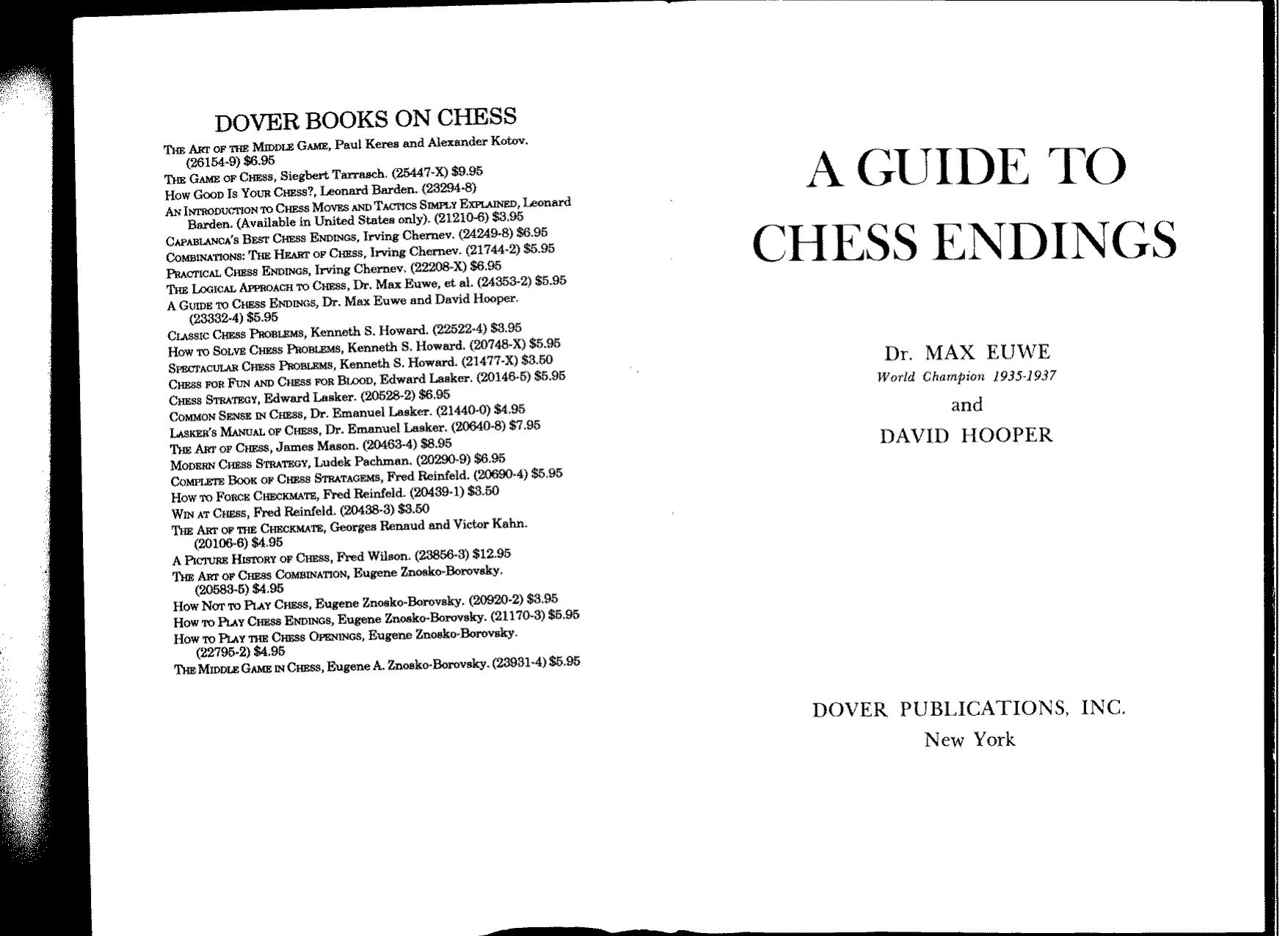 A Guide To Chess by Euwe Hooper