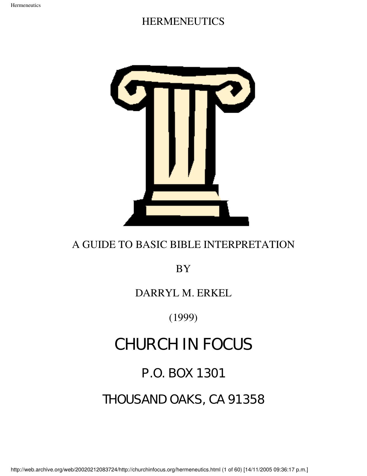 A Guide to Basic Bible Interpretation Hermeneutics by Erkel