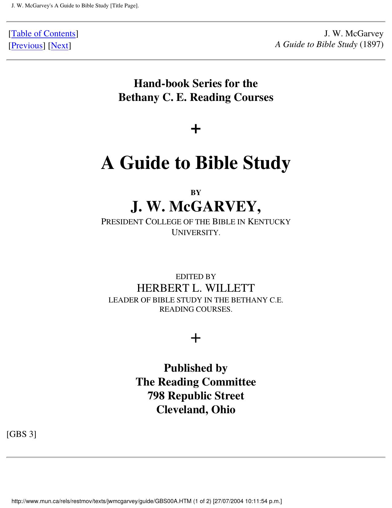 A Guide to Bible Study - J. W. McGarvey by J. W. McGarvey