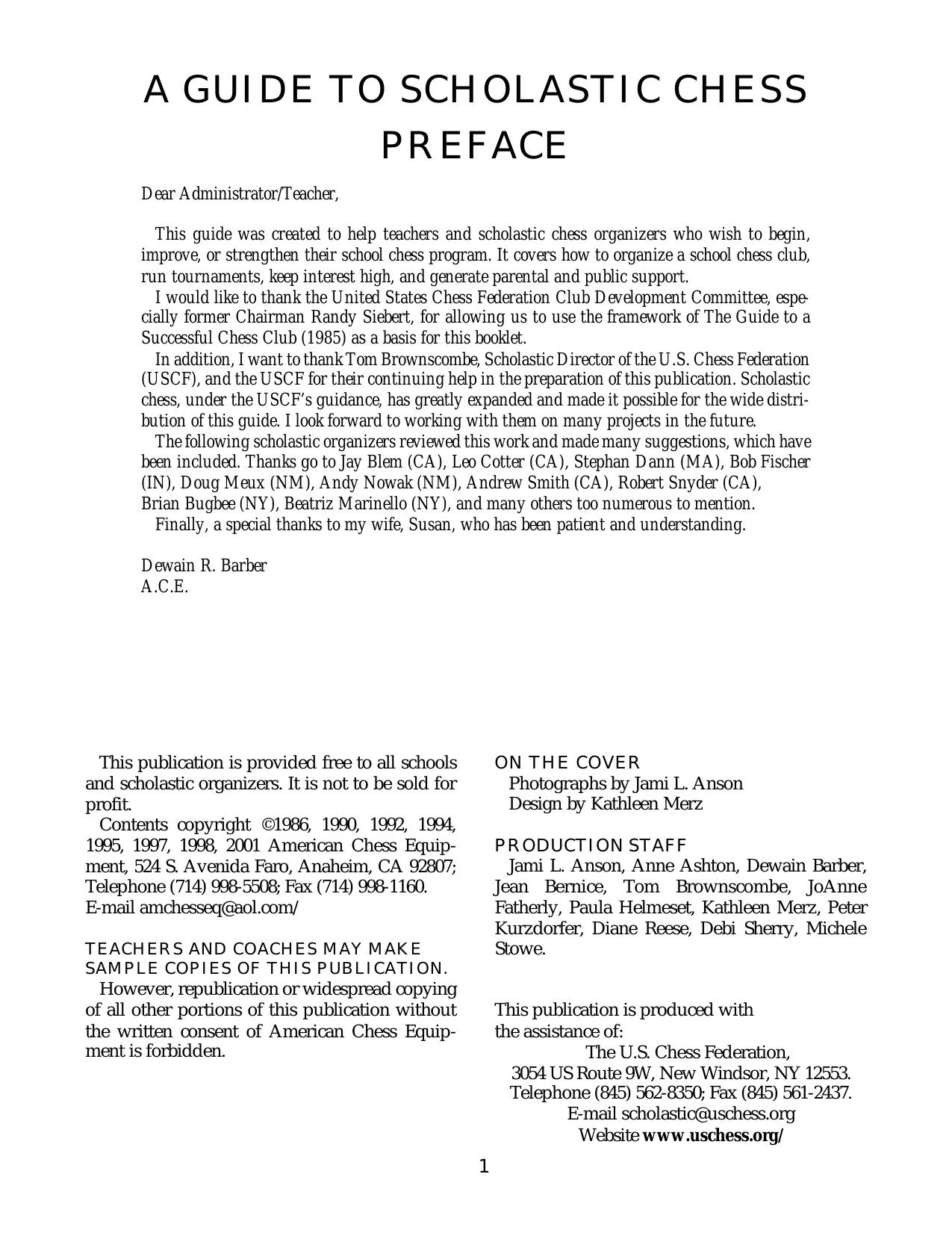 A Guide to Scholastic Chess by Dewain R. Barber