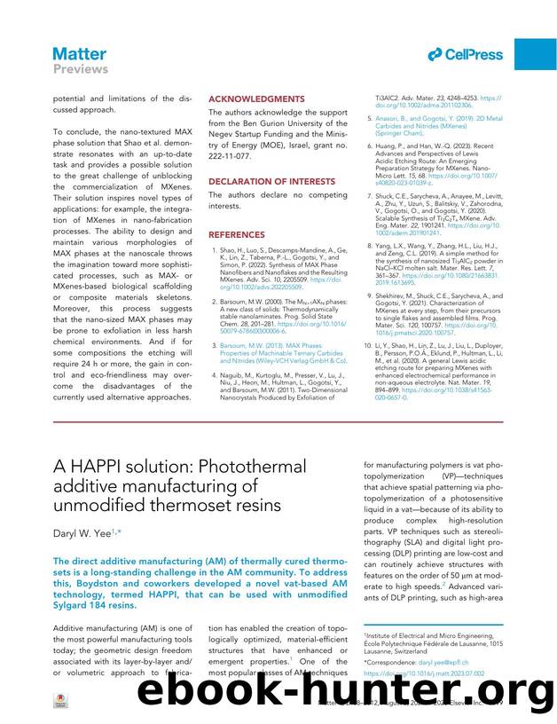 A HAPPI solution: Photothermal additive manufacturing of unmodified thermoset resins by Daryl W. Yee