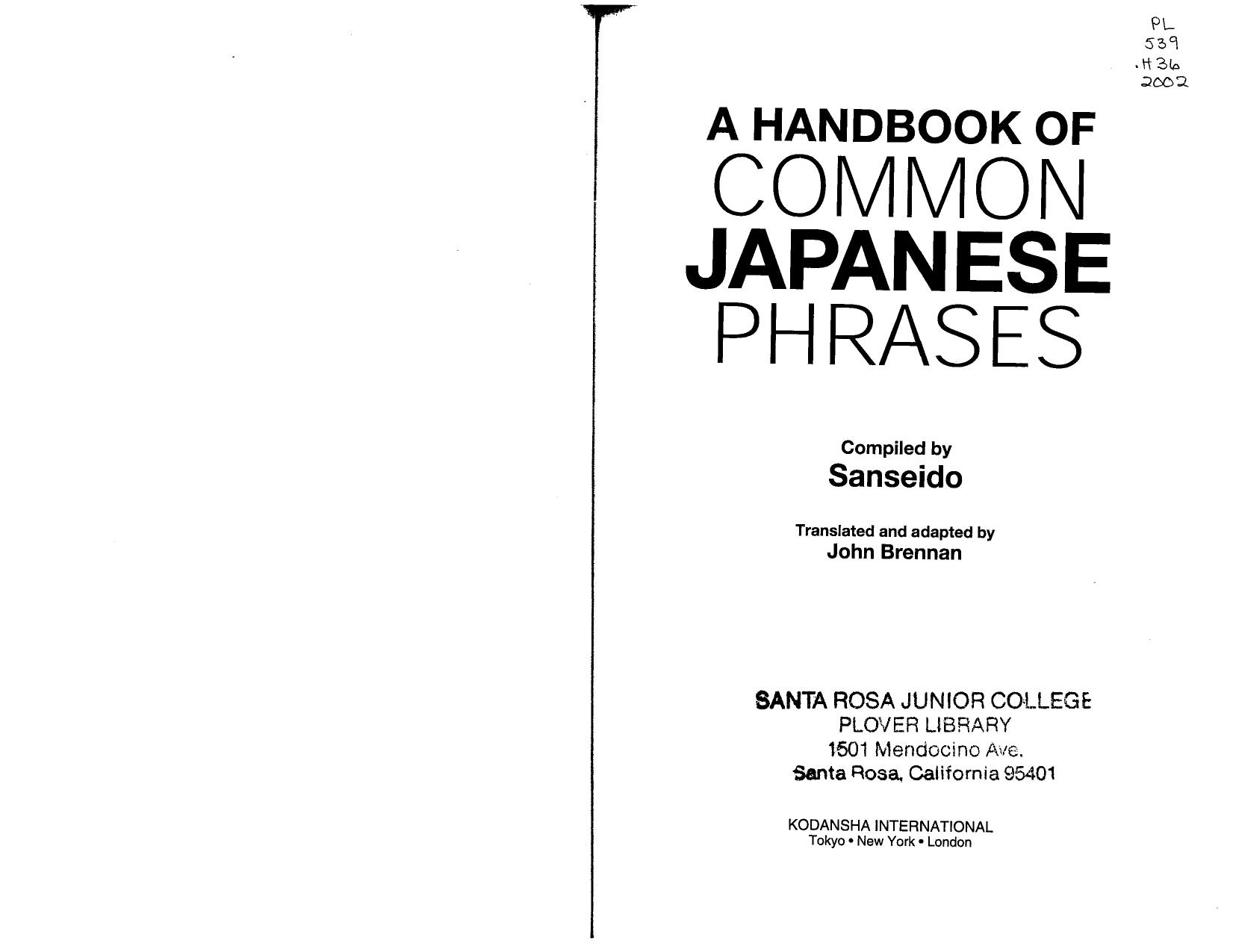 A Handbook of Common Japanese Phrases by Sanseido