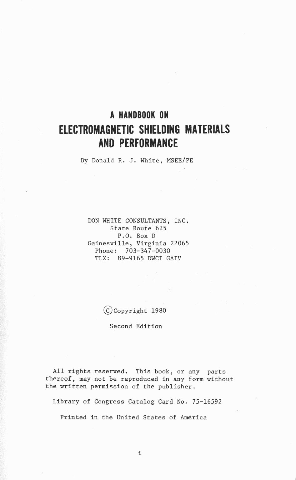 A Handbook on Electromagnetic Shielding Materials and Performance by White Donald R. J