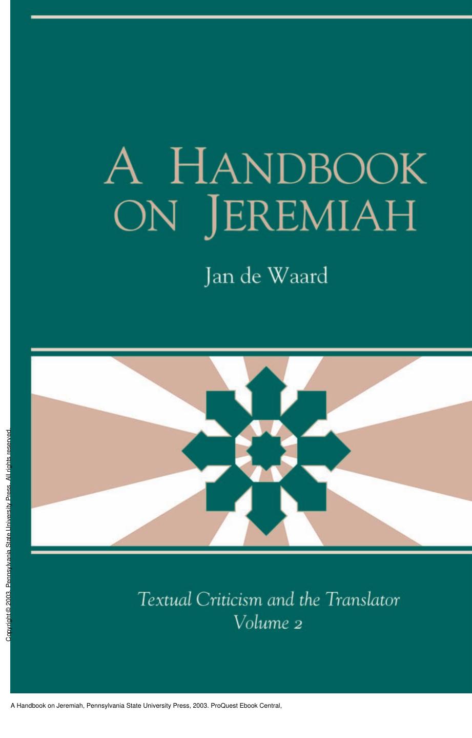 A Handbook on Jeremiah by Jan de Waard