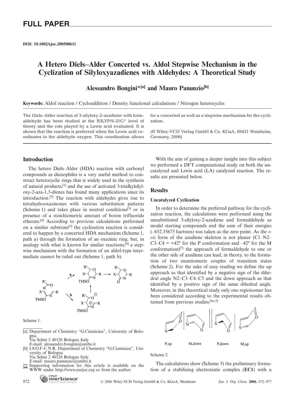 A Hetero Diels-Alder Concerted vs. Aldol Stepwise Mechanism in the Cyclization of Silyloxyazadienes with Aldehydes: A Theoretical Study by Unknown