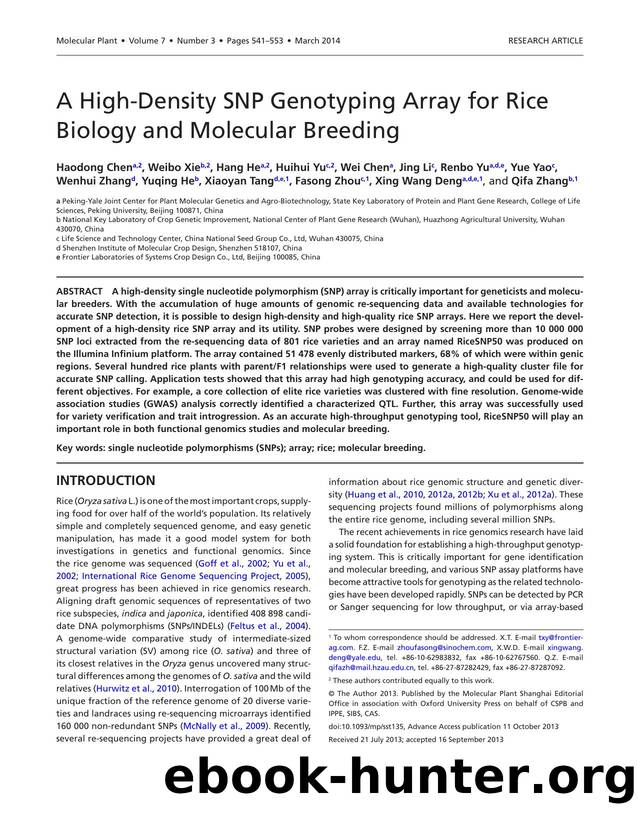 A High-Density SNP Genotyping Array for Rice Biology and Molecular Breeding by unknow