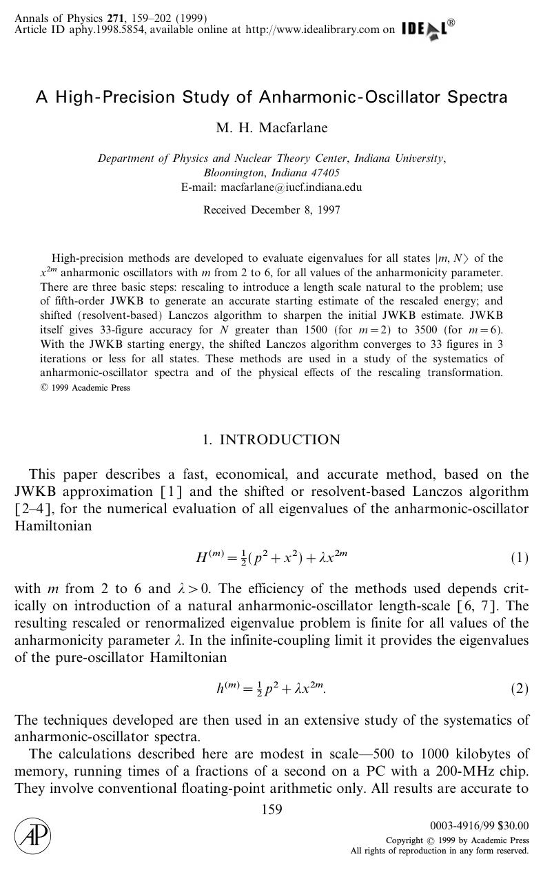 A High-Precision Study of Anharmonic-Oscillator Spectra by Macfarlane M. H