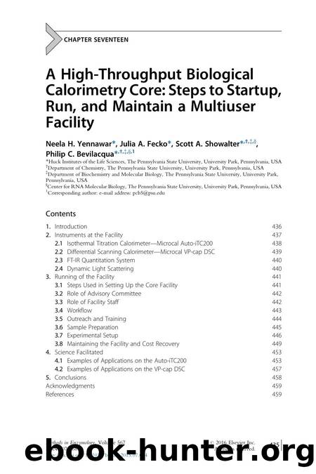 A High-Throughput Biological Calorimetry Core: Steps to Startup, Run, and Maintain a Multiuser Facility by Neela H. Yennawar