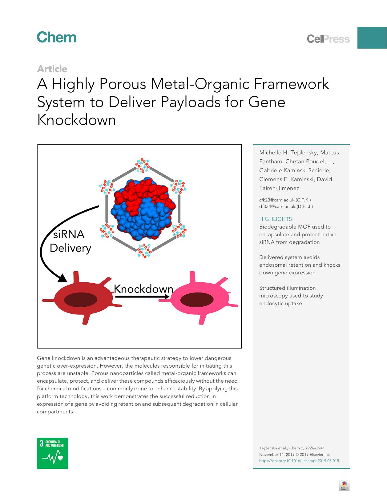 A Highly Porous Metal-Organic Framework System to Deliver Payloads for Gene Knockdown by unknow