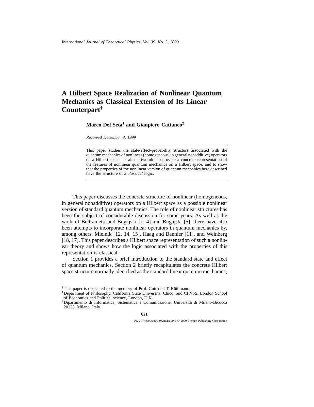 A Hilbert Space Realization of Nonlinear Quantum Mechanics as Classical Extension of Its Linear Counterpart by Unknown