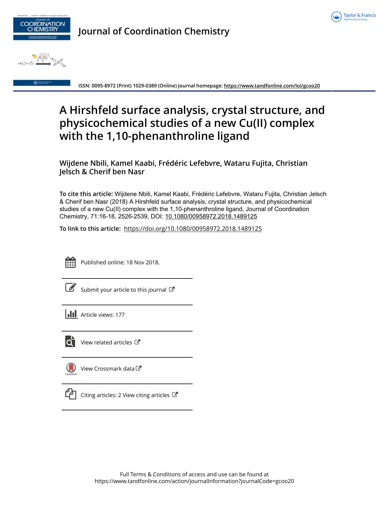 A Hirshfeld surface analysis, crystal structure, and physicochemical studies of a new Cu(II) complex with the 1,10-phenanthroline ligand by unknow