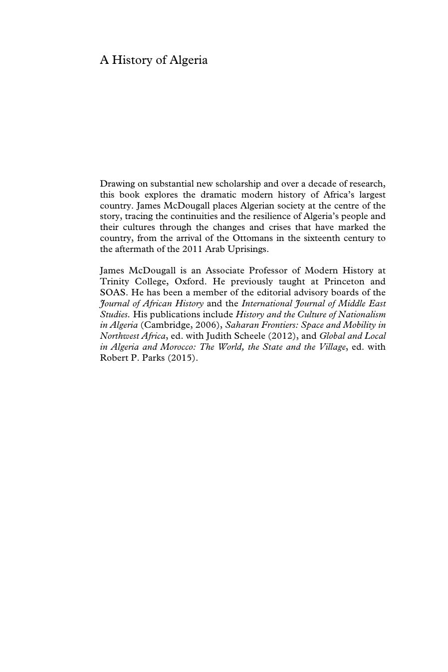 A History of Algeria by James McDougall