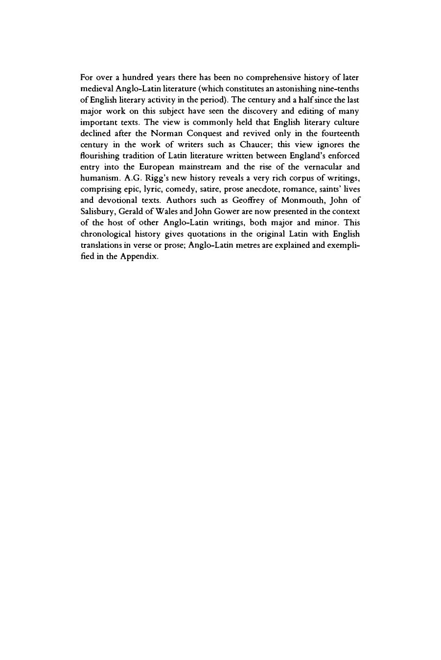 A History of Anglo-Latin Literature, 1066-1422 by A. G. Rigg