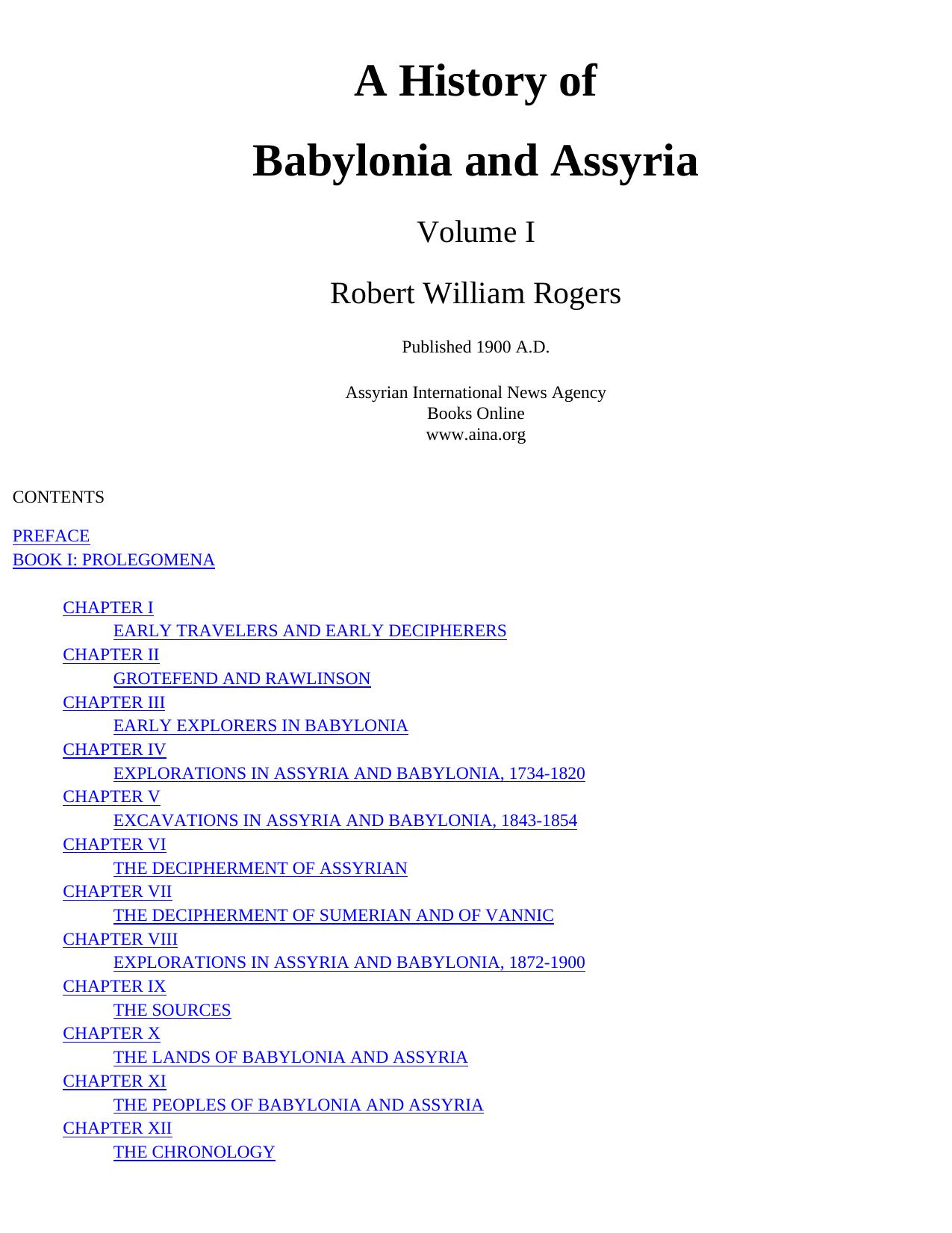 A History of Babylonia and Assyria--Volume I by Robert William Rogers
