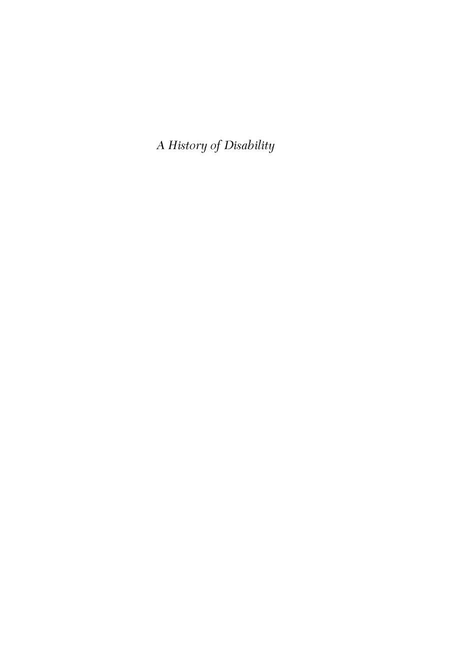 A History of Disability by Henri-Jacques Stiker William Sayers