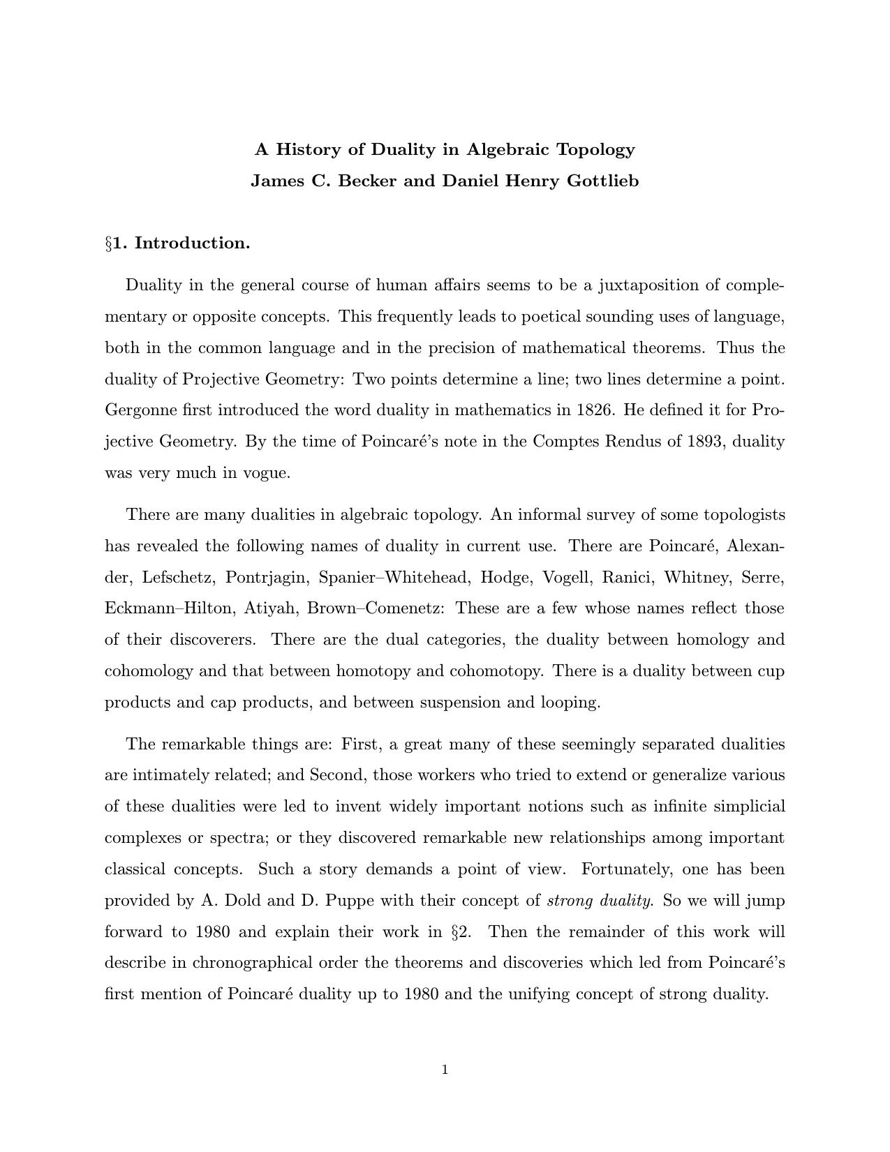 A History of Duality in Algebraic Topology by J.C.Becker D.H.Gottlieb