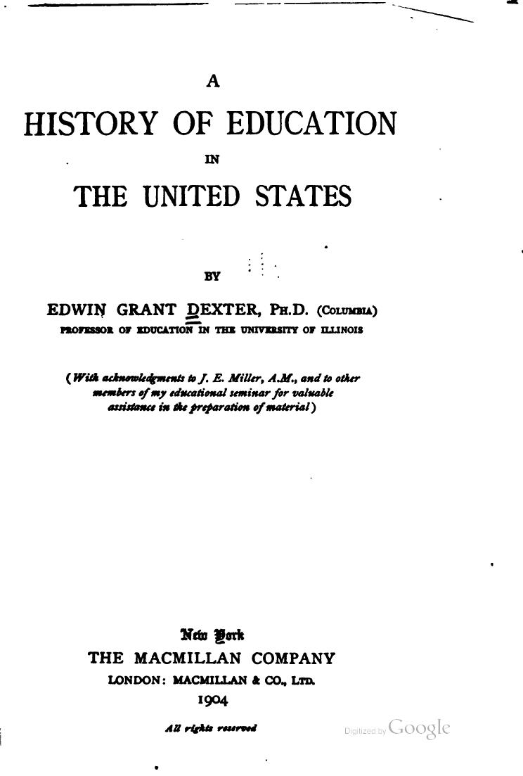 A History of Education in the United States by Edwin Grant Dexter