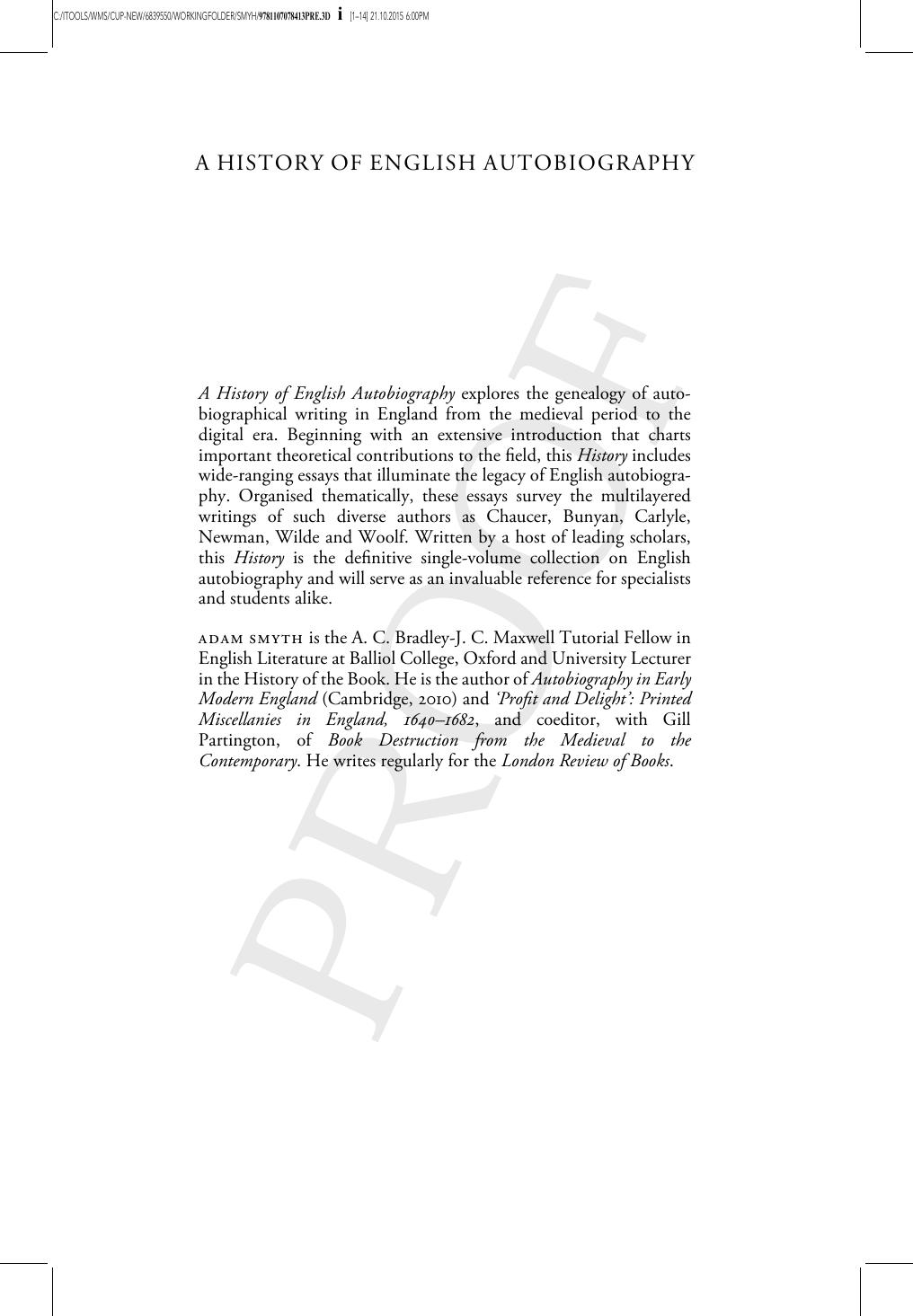 A History of English Autobiography by Adam Smyth