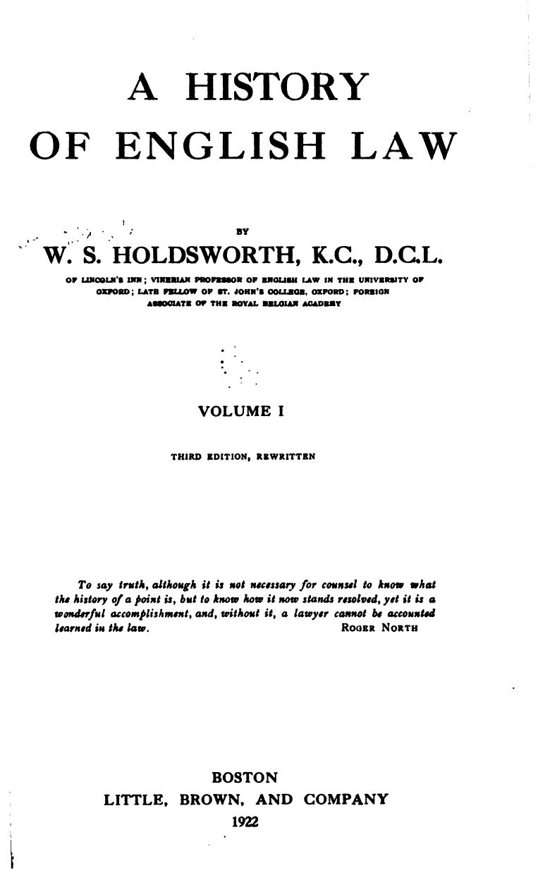 A History of English Law by William Searle Holdsworth