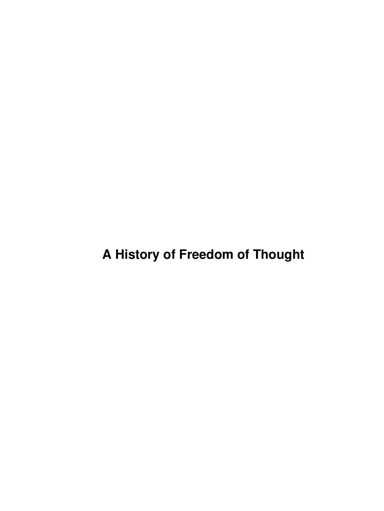 A History of Freedom of Thought by Unknown