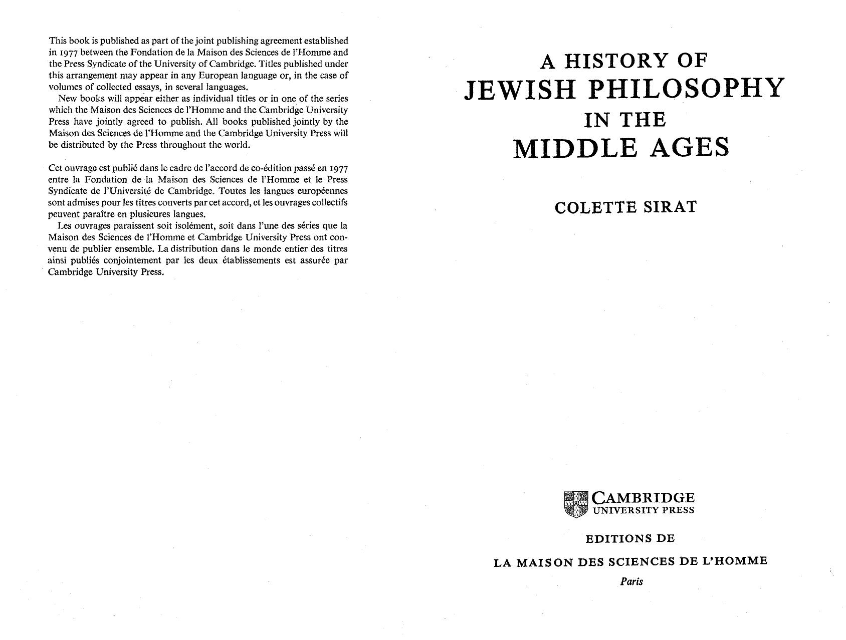 A History of Jewish Philosophy in the Middle Ages by Colette Sirat
