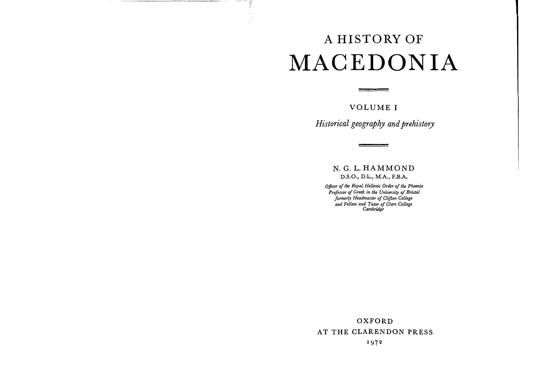A History of Macedonia: Historical geography and prehistory by Nicholas Geoffrey Lemprière Hammond; Guy Thompson Griffith; Frank William Walbank