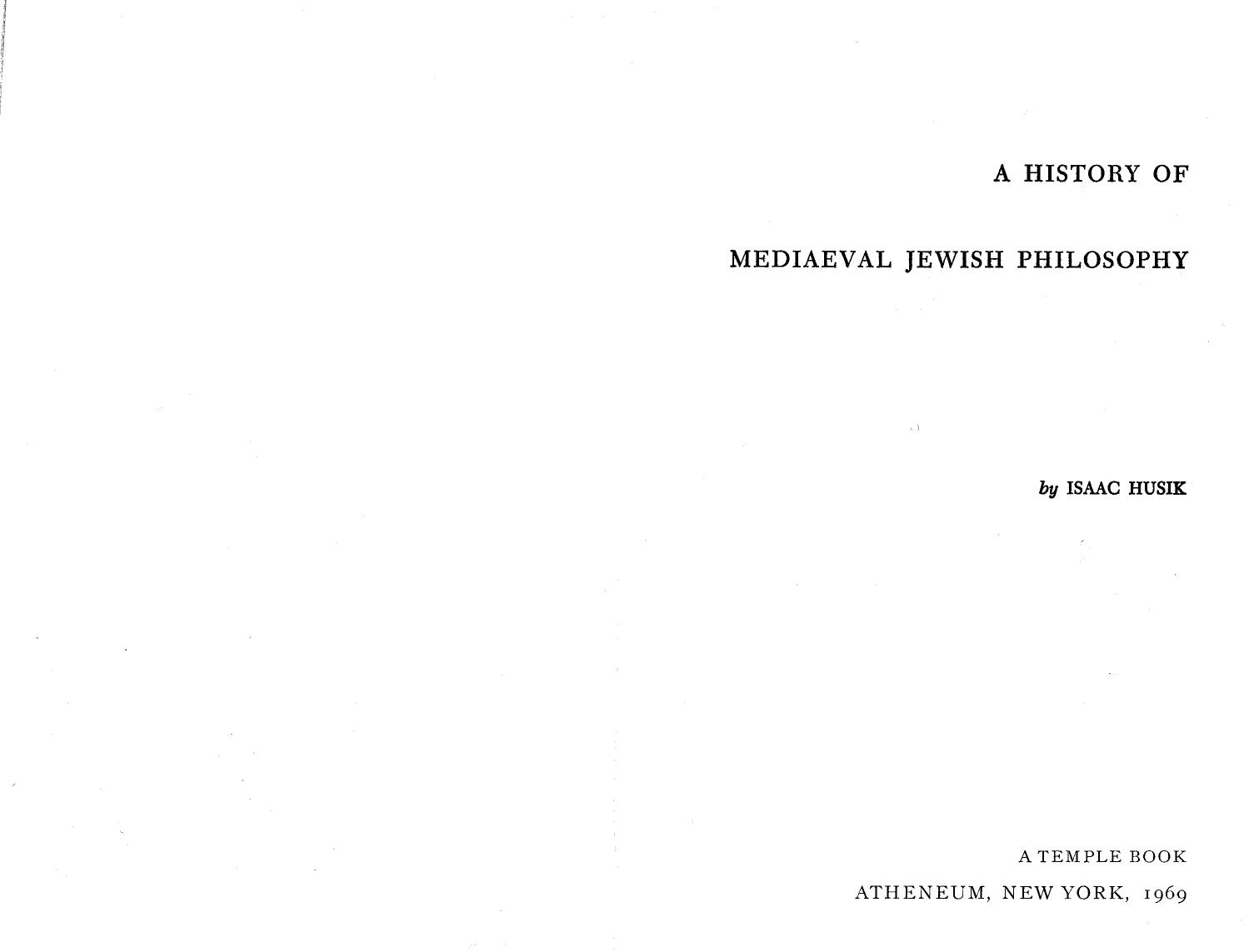 A History of Mediaeval Jewish Philosophy by Isaac Husik
