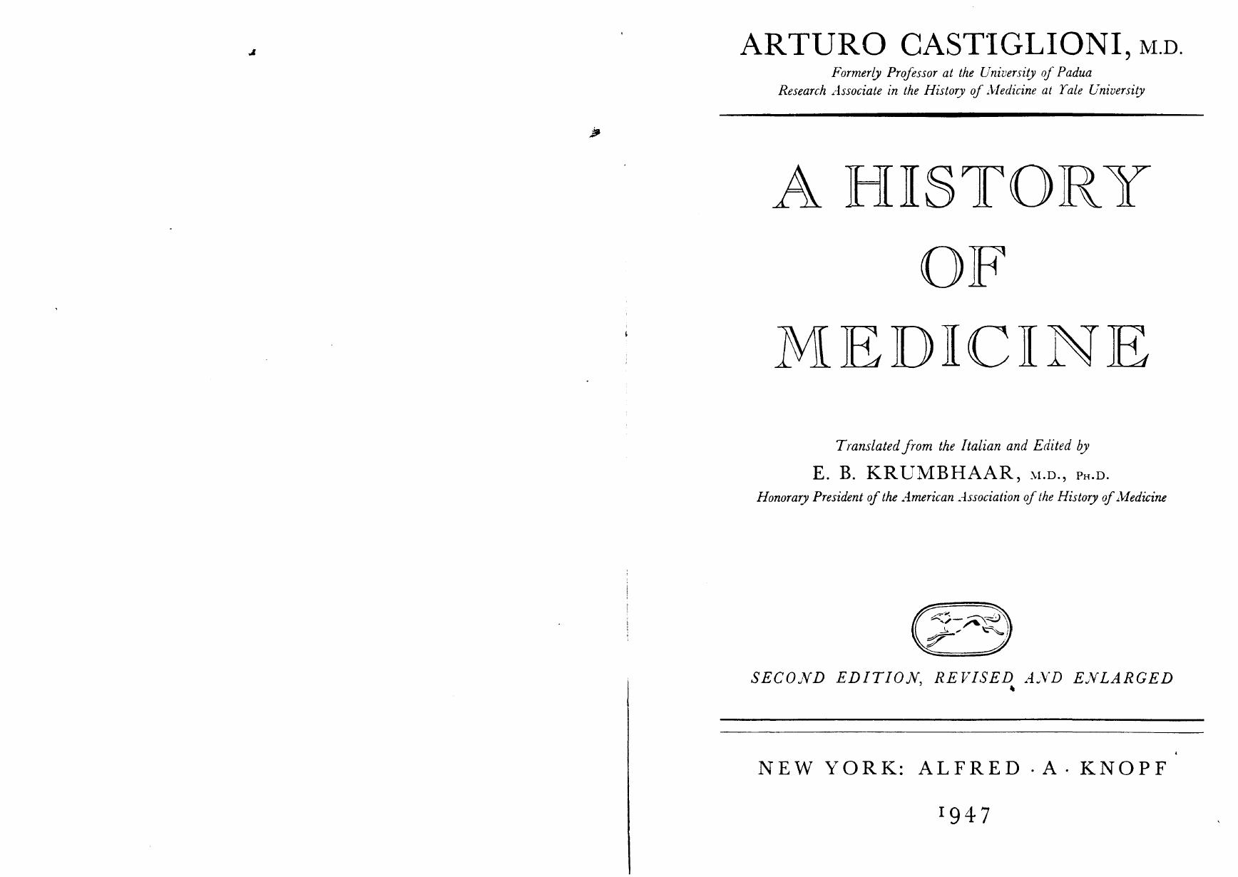 A History of Medicine by Arturo Castiglioni