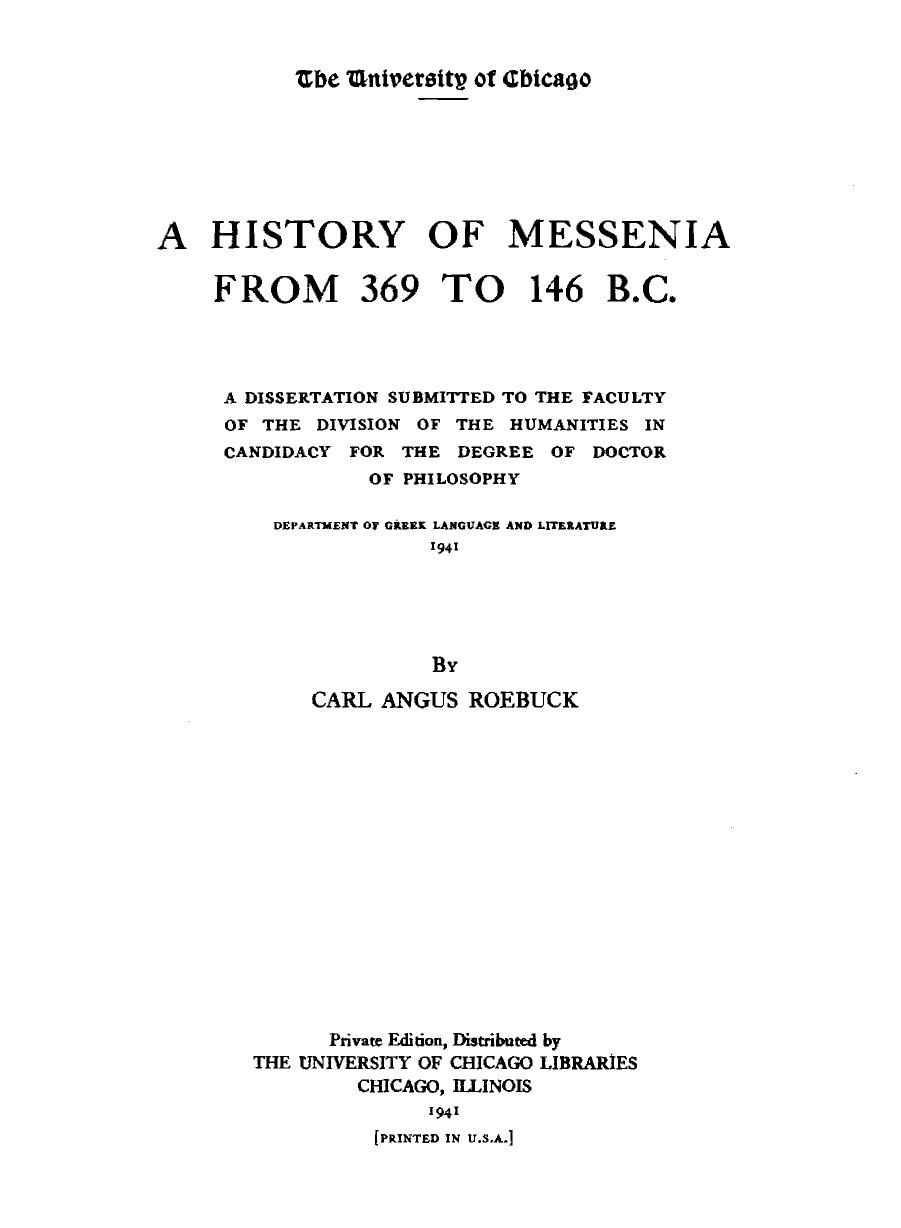 A History of Messenia from 369 to 146 B.C. by Carl Angus Roebuck