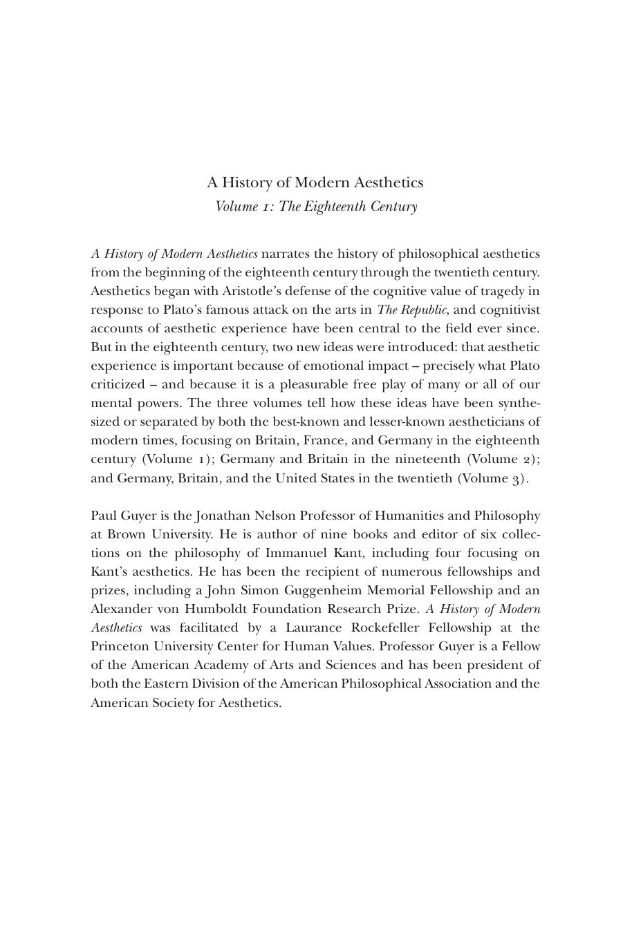 A History of Modern Aesthetics: The Eighteenth Century by Paul Guyer