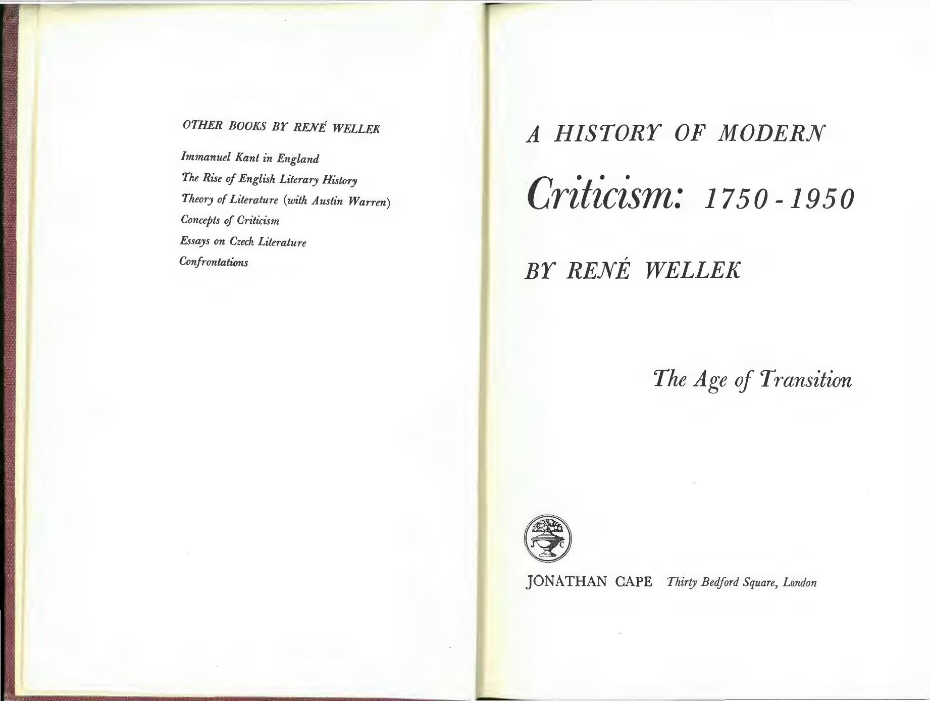 A History of Modern Criticism Vol.3: The Age of Transition by Rene Wellek
