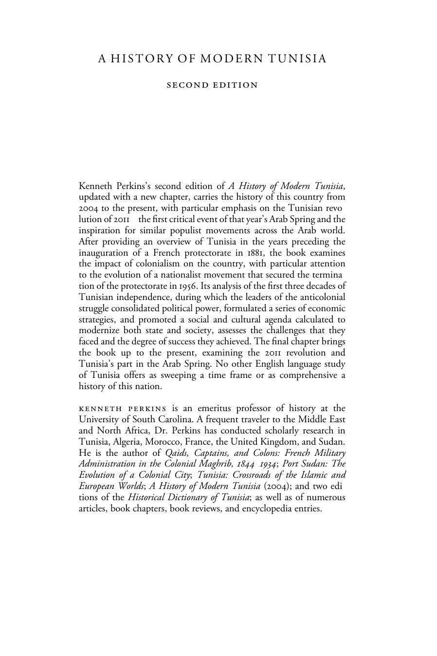 A History of Modern Tunisia by Kenneth Perkins