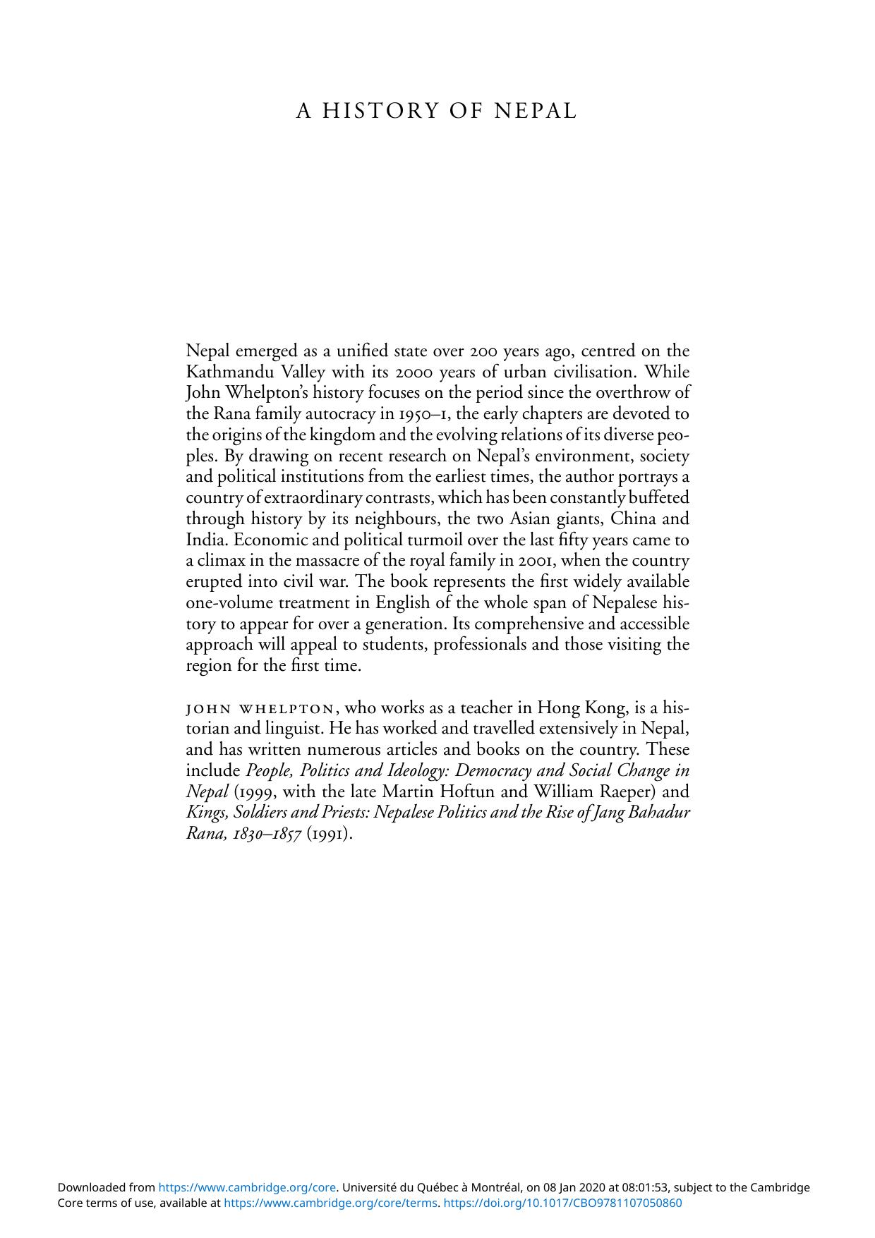 A History of Nepal by John Whelpton